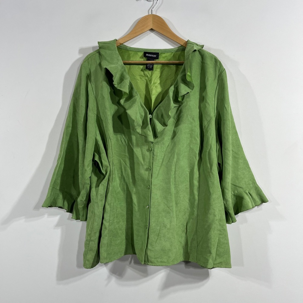 Avenue Edwardian Renfair Faux Suede Y2K Fairy Grunge Boho Ruffle Green Top 30 32